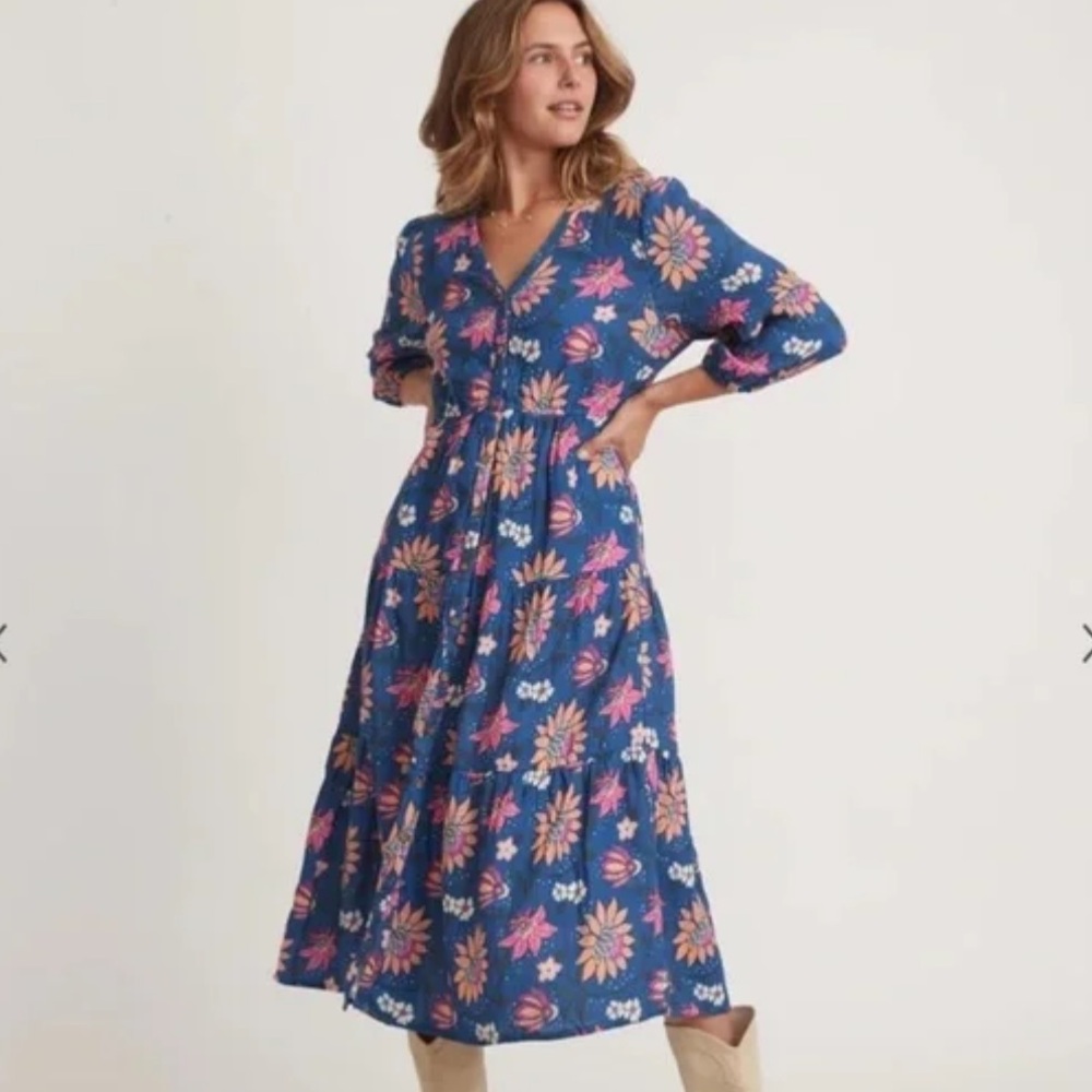 NWT Marine Layer Willow Midi Dress Blue Floral Size Large